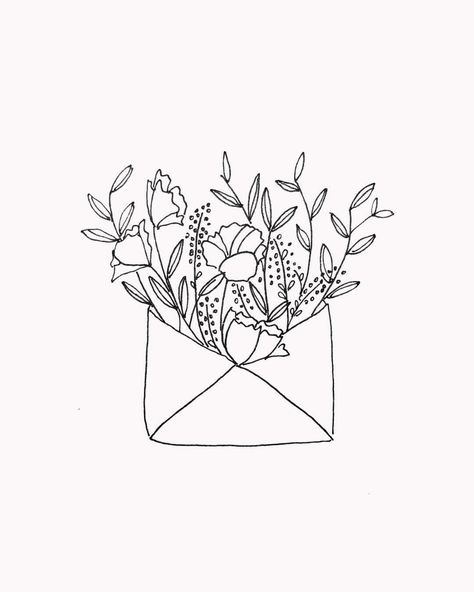 Dot + Wolf Studio // Flower envelope Lightbulb Terrarium, Flower Envelope, 심플한 그림, Flowers Simple, Flower Sketch, White Drawing, Pola Sulam, Bouquet Flower, Floral Frame