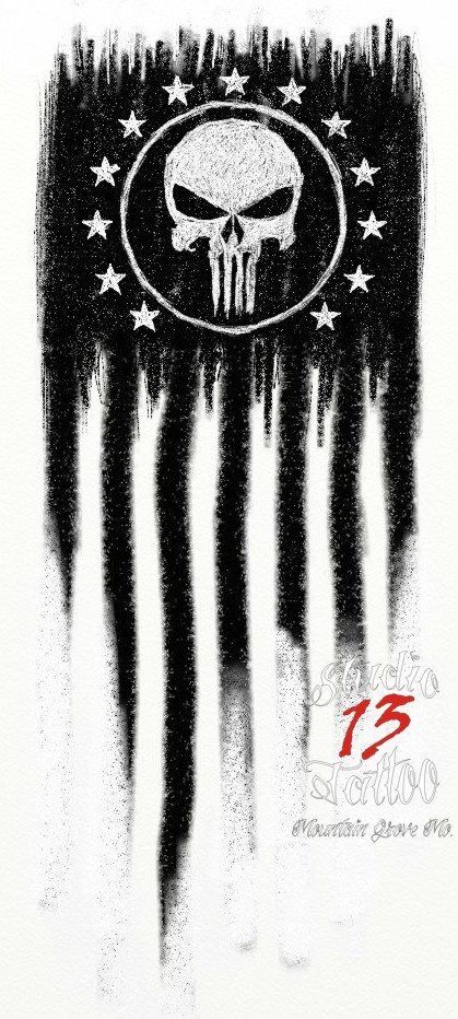 #original #punisher #flag #tattoo #idea #13 #stars #studio13tattoomg Punisher Skull Tattoo Design, Whole World In His Hands Tattoo, Punisher Flag Tattoo, The Punisher Tattoo, American Flag Tattoo Stencil, Punisher Flag, Punisher Tattoo, Punisher Skull American Flag, Punisher Artwork