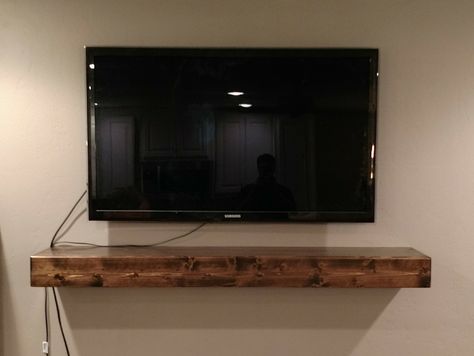 Floating Mantle Wooden Floating Shelf Under Tv, Wooden Shelf Under Tv, Barn Beam Shelf Under Tv, Mounted Tv With Shelf Underneath, Floating Tv Mantle, Floating Mantel Under Tv, Under Tv Mantle, Tv With Floating Shelf Underneath, Diy Floating Shelf Under Tv