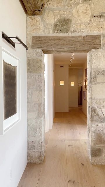 Half Stone Wall, Stone Foyer, Plaster Lighting, Stone Wall Interior, Marie Flanigan Interiors, Marie Flanigan, Interior Door Styles, Stone Interior, Home Board