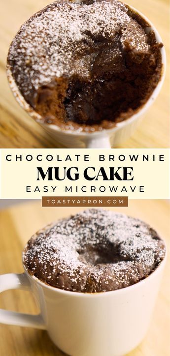 This 5-minute Chocolate Brownie Lava Mug Cake is a rich and decadent dessert with such an incredibly soft and moist texture, that you'll be surprised it was made in a microwave! Easy To Make Microwave Deserts, Chocolate Mug Lava Cake, 5 Minute Mug Cake, Individual Mug Cake, Microwave Lava Cake In A Mug, Chocolate Cake In A Mug Microwave, Oats Chocolate Cake, Mug Lava Cake Microwave, Brownie Mug Cake Microwave