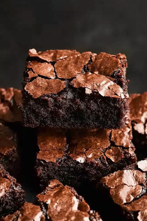 Fudgy Brownies Oil Brownies Recipe, Fudgy Dark Chocolate Brownies, Dense Brownie Recipe, Rich Chocolate Brownies, Brownies With Espresso Powder, Fudgy Brownie Recipes, Thick Fudgy Brownies, Air Fryer Brownie Recipe, Moist Brownie Recipe