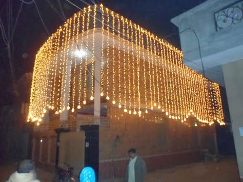 Sheikh House Street no 02 Jamial Town sheikhupura punjab pakistan. Wedding House Lighting Indian, Diwali Lighting Ideas Outdoor, Diwali House Lighting Outdoor, Diwali Lights Decoration House, Pelli Decoration, Diwali Decoration Lights, House Lighting Outdoor, Diwali Light, Mandap Design