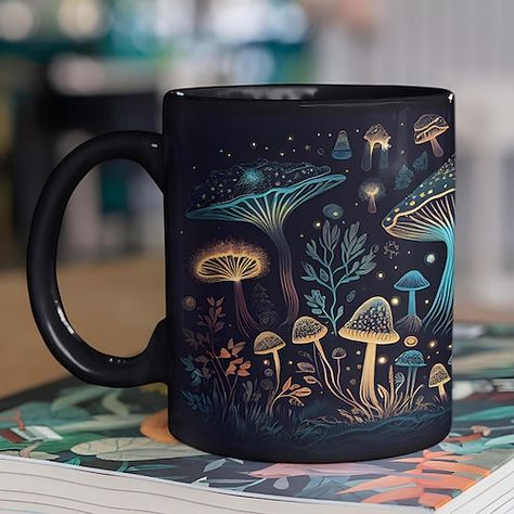 Mushroom Gifts, Cheap Water Bottles, Black Mushroom, Mushroom Coffee, Kitchen Images, Magic Mushroom, Gifts For Office, Mug Cup, Mug Designs