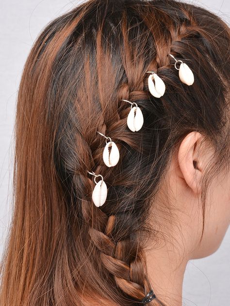 Golden+Shell+Feature+Hair+Wear+-+5PCS+2.99 Seashell Hair, White Hair Accessory, African Jewellery, Dread Accessories, Shell Jewellery, Mermaid Braid, Hair Acessories, Dreadlock Accessories, Punk Women