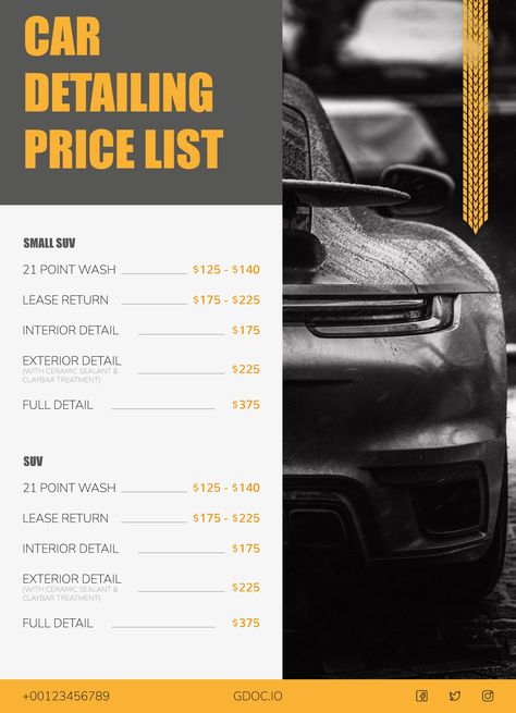 Car Detailing Price List, Detailing Price List, Cleaning Services Prices, Hair Salon Price List, Template Price List, Massage Prices, Mater Cars, Automotive Detailing, Price List Design