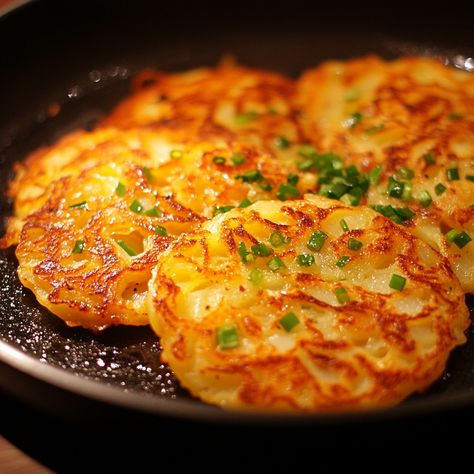 🥔 Gamjajeon (Potato Pancake): Crispy, savory potato pancakes perfect for any meal! 🥞 #KoreanFood #PotatoPancakes Gamjajeon (Potato Pancake) Ingredients: Potatoes (2 large, grated) Onion (1 small, grated) Salt (1 tsp) Flour (2 tbsp) Oil (for frying) Instructions: Mix grated potatoes, onion, salt, and flour in a bowl. Heat oil in a pan over medium heat. Spoon mixture into the pan, flattening into pancakes. Fry until golden brown on both sides. 🥔 Enjoy these crispy Korean potato pancakes as ... Korean Potato Pancake, Savory Potato Pancakes, Pancake Ingredients, Potato Pancake, Instagram Recipes, Grated Potato, Savory Pancakes, Pancakes Ingredients, Potato Pancakes