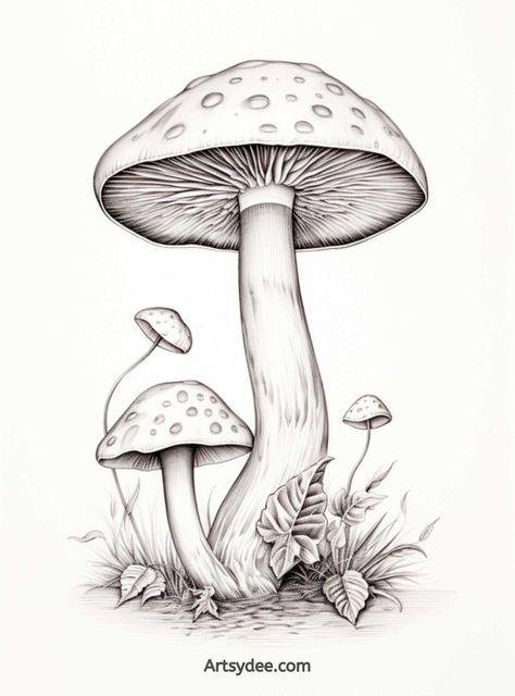 Get inspired with our collection of 30+ mushroom drawing ideas for your sketchbook! From realistic to whimsical, these ideas include everything from detailed sketches to colorful illustrations. Perfect for nature lovers and artists alike, this mushroom drawing collection is sure to get your creative juices flowing! #mushroomdrawing #sketchbookideas #natureart #creativity #inspiration Easy Mushroom Drawing, Mushroom Drawing Ideas, Drawing Ideas For Your Sketchbook, Ideas For Your Sketchbook, Vintage Mushroom Art, Detailed Sketches, Drawing Collection, Pencil Artwork, Drawing Step By Step