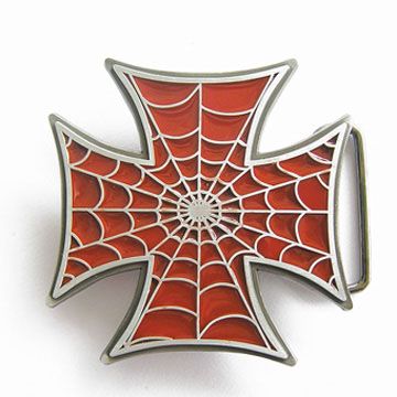 Red Iron Cross With Spiderweb belt buckle (bb134) Man Belt, Iron Cross, Metal Belt, Christian Cross, Solid Metal, Spider Web, Mens Belts, Belt Buckle, Monster High