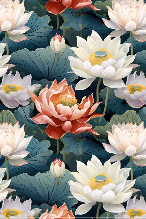 Lotus Pattern Illustration, Thai Lotus Flower, Flourish Aesthetic, Thai Wallpaper Aesthetic, Thai Art Traditional, Buddhism Aesthetic, Thai Illustration, Thai Aesthetic, Lotus Flower Pattern