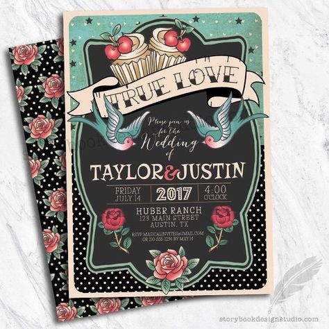 Rockabilly Party, 50s Wedding, Rockabilly Wedding, Rock N Roll Wedding, Yosemite Wedding, Design Invitation, Reception Invitations, Dark Wedding, Wedding Shower Invitations