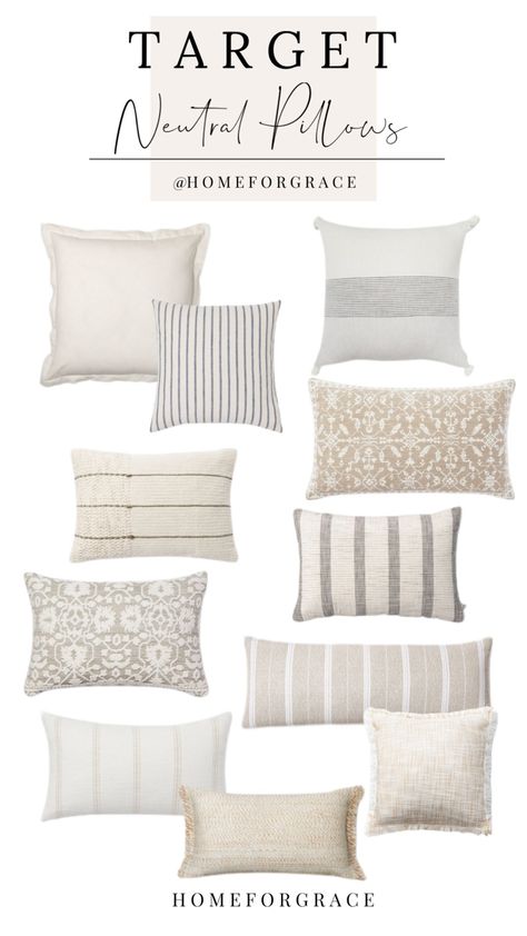 Target neutral pillows Throw Pillows Neutral Couch, Gray Pillow Combinations, Cozy Farmhouse Living Room Throw Pillows, Throw Pillows Living Room Cream Couch, Pillows On Off White Couch, Pillows For Neutral Living Room, Neutral Bedroom Throw Pillows, Neutral Bedding Pillows, Master Bedrooms Decor Throw Pillows