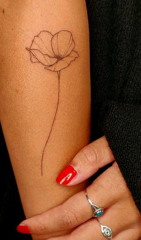 Simple Flower With Stem Tattoo, Simple Feminine Tattoos, Unique Minimalist Tattoo, Life Tattoo Ideas, Delicate Feminine Tattoos, Tiny Flower Tattoos, Designer Tattoo, Tattoo Designer, Minimalistic Tattoo