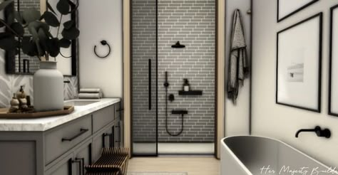 Bloxburg Realistic Bathroom Ideas, Bloxburg Loft Exterior, Modern Farmhouse Kitchens Bloxburg, Modern Bloxburg Interior, Bloc Burg House Ideas, Bloc Burg House, Bloxburg Garage Ideas, Modern Bloxburg House Ideas Exterior, Bloxburg Bathroom Ideas