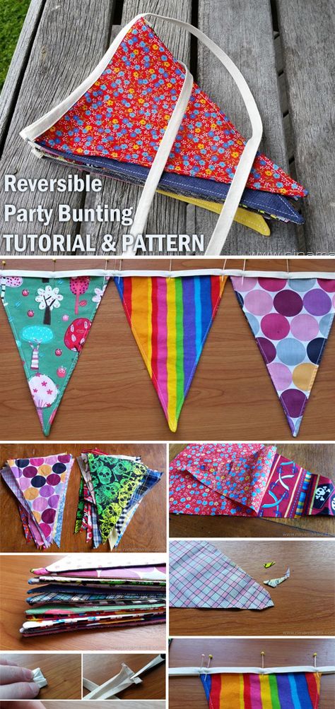 Easy Bunting Diy, Banner Sewing Pattern, Diy Bunting Banner Fabric, Christmas Bunting Diy, Sewn Bunting, Homemade Bunting, Ribbon Bunting, Homemade Banners, Diy Bunting