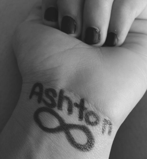 Wrote this on my wrist for Ashton from Twitter. Write 'Ashton' with an infinity to show our love for this amazing Aussie. We love you more than you know Ashton!❤️❤️❤️ Ashton Tattoo Name, Ashton Irwin, Name Tattoos, Love You More Than, 5 Seconds Of Summer, Love You More, Tattoo Quotes, Tattoos