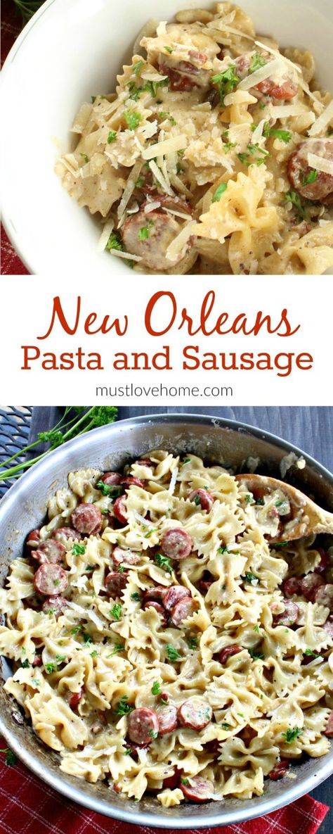 New Orleans Style Smoked Sausage Alfredo is a delicious combination of sausage, pasta, cream, Parmesan cheese, Cajun seasonings and garlic. This AMAZING addictive dish is super simple to make and can be on your table in less than 15 minutes. Smoked Sausage Alfredo, New Orleans Pasta, Cajun Seasonings, Sausage Alfredo, Smoked Sausage Recipes, New Orleans Recipes, New Orleans Style, Sausage Dishes, Sausage Pasta