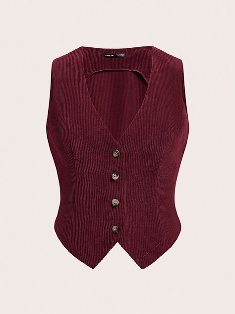 Button Front Vest Blazer Burgundy Casual  Sleeveless Woven Fabric Plain vest Non-Stretch  Women Clothing, size features are:Bust: ,Length: ,Sleeve Length: Burgundy Vest, Plain Vest, Sydney Style, Red Vest, Lightweight Blazer, Vest Blazer, Sweater Vest Women, Rocky Horror, Burgundy Sweater