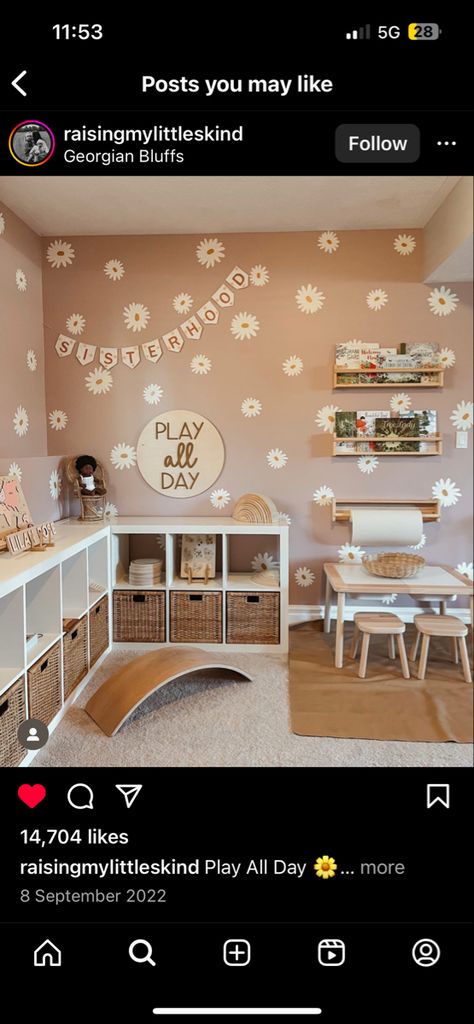 Small Playroom Basement, 10x12 Playroom, Corner Playroom Storage, Toy Room Makeover, Cozy Corner Playroom, Dining Room Transformed Into Playroom, Small Playroom With Daybed, Small Playroom Ideas With Tv, Small Bedroom Playroom Combo