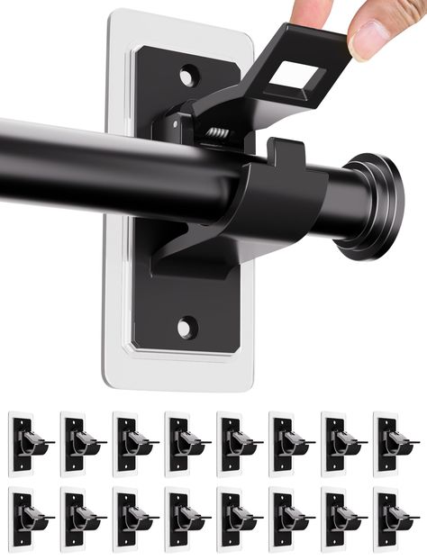 PRICES MAY VARY. 17-Pound Strong Load Capacity: You're getting 16 no-screw curtain rod holders, and each pair can hold up to 17 pounds. They're carefully designed to resist yellowing and deformation over time, ensuring long-lasting performance and appearance Multi-Functional Curtain Rods: The curtain rod brackets will not damage the wall and are suitable for curtain rods with a diameter of less than 1.18''. They can be used as curtain or door rods, bathroom towel rods, or kitchen hanging rods, a Curtain Rods Without Drilling, Two Windows One Curtain Rod, Hanging Curtains Without Rods, Curtain Rods Living Room, Unique Curtain Rod Ideas, Curtain Rod Ideas, Curtains Without Rods, No Drill Curtain Rod, Adhesive Curtain Rod