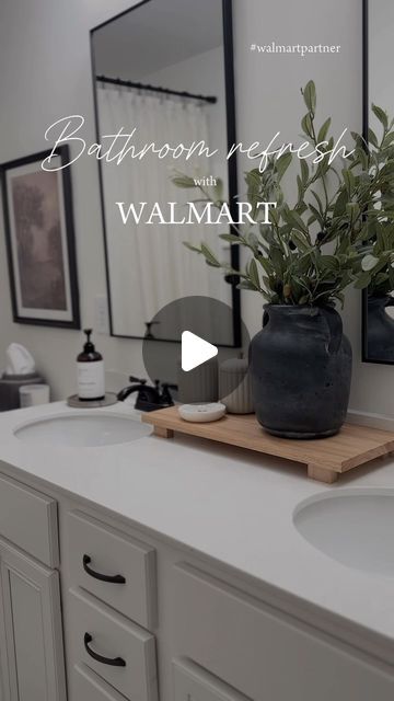 Creatively Crisp | Home & DIY | Bathroom refresh with a hint of fall 🍂 @walmart #WalmartPartner

I saw this black stool for UNDER $30 and I knew I had to find a spot for... | Instagram Bathroom Counters Ideas, Walmart Bathroom Decor Ideas, How To Hide Toothbrushes In Bathroom, Black And White Small Bathroom, White Bathroom With Black Accents, Black Accent Bathroom, Bathroom With Black Accents, Modern Organic Bathroom, Black Stool