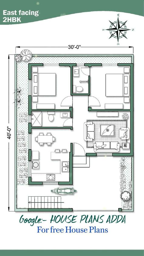 Drawing House Plans, 30x40 House Plans, 2bhk House Plan, Bungalow Floor Plans, Indian House Plans, Little House Plans, Affordable House Plans, Free House Plans, Small House Floor Plans