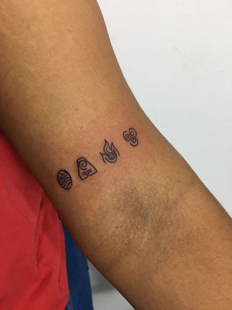 Avatar The Last Airbender Tattoo Minimal, Avatar Matching Tattoos, Avatar The Last Airbender Element Tattoo, Avatar 4 Elements Tattoo, Avatar The Last Airbender Inspired Tattoos, Atla Elements Tattoo, Avatar Symbols Tattoo, 4 Element Tattoo, Earth Water Fire Air Tattoo