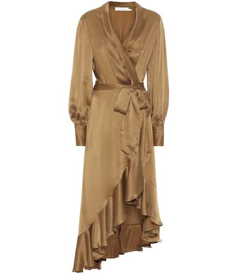 Work Uniform Ideas, Capsule Fashion, Elegant Wrap Dress, Green Silk Dresses, Satin Wrap Dress, Uniform Ideas, Olive Dress, Work Uniform, Silk Wrap Dresses