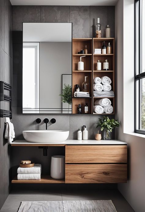 New House Room Ideas, Bathroom Smart Ideas, Bathroom Interior Inspiration, Smart Interior Ideas, Bathroom Sink Design Ideas, Make Up Rooms Idea, Bathroom Styling Ideas Decor, Room Black And White Aesthetic, One Sink Bathroom Ideas