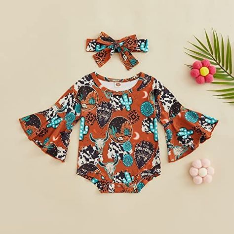 Western Baby Girls, Romper Outfits, Autumn Newborn, Fall Bodysuit, Flower Cactus, Western Baby, Cowboy Baby, Cartoon Cow