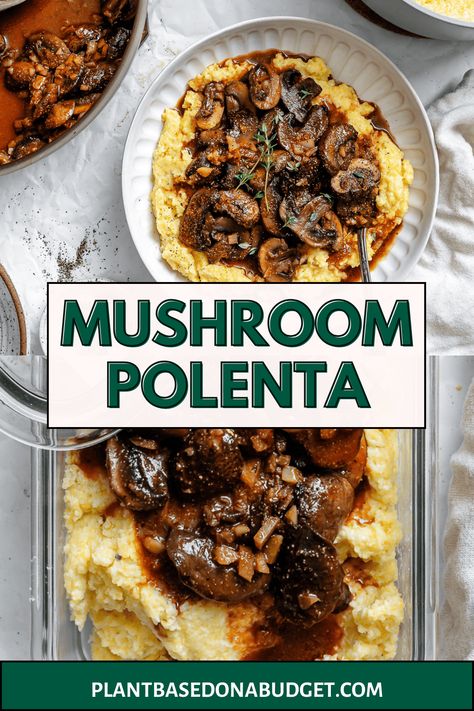 Creamy Polenta with Mushrooms Creamy Polenta With Mushrooms, Vegan Polenta Recipes, Polenta Recipes Vegetarian, Polenta With Mushrooms, Vegan Gluten Free Dinner, Mushroom Polenta, Polenta Recipe, Polenta Recipes, Vegan Baked