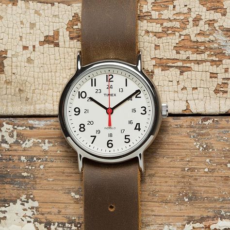 The Timex Weekender is one of the most iconic watches ever created. What makes it even better is the fact that you can toss on a custom strap to change its appearance, which is exactly what we've d... Timex Weekender, Interchangeable Bracelet, Custom Strap, Timex Watches, Light Brown Leather, Brown Leather Strap, Handmade Oil, Tick Tock, Classic Watches