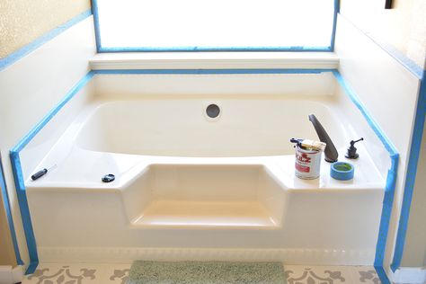 Inexpensive Tub Update with Decorative Moulding Garden Tub Decor Master Bath Window, Garden Tub Remodel, Tub Decor Master Bath, Garden Tub Decor, Builder Grade Updates, Upgrade Builder Grade, Tile Around Tub, Tub Surround Ideas, Tub Remodel