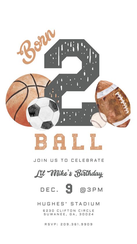 Born Two Ball Birthday Theme, Born Two Ball Birthday, Boys Second Birthday Themes, Born Two Ball, Ball Theme Birthday, Baby Footprint Crafts, Sports Themed Cakes, 2nd Birthday Party For Boys, 7 Birthday