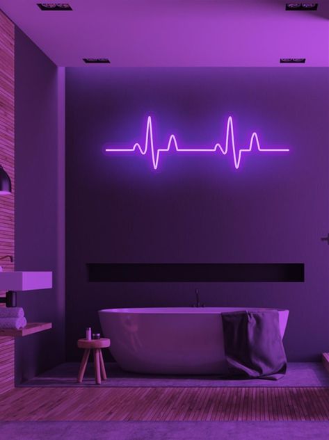 Neon Bedroom, Led Lighting Bedroom, Studio Interior Design, Sign Writing, Small Bedroom Decor, Neon Design, Cute Bedroom Decor, Heart Beat, Room Makeover Bedroom