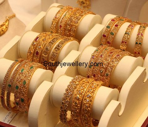 Uncut Diamond Bangles Uncut Diamond Bangles, Gold Jewellery India, Antique Necklace Gold, Gold Bangles Indian, Diamond Bangles, Diamond Wedding Jewelry, Bangles Gold, Bridal Jewellery Design, Online Gold Jewellery