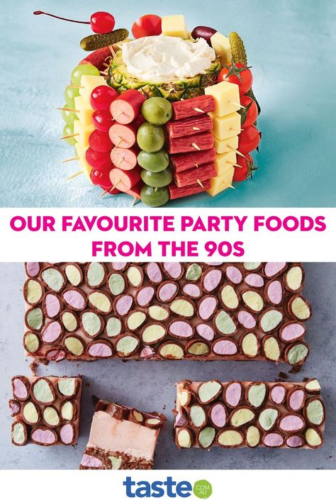 Country Party Food, 90s Country Party, Cob Dip, 90s Party Ideas, Salt And Vinegar Potatoes, 90s Food, Pigs In Blankets, Fairy Food, Pizza Shapes