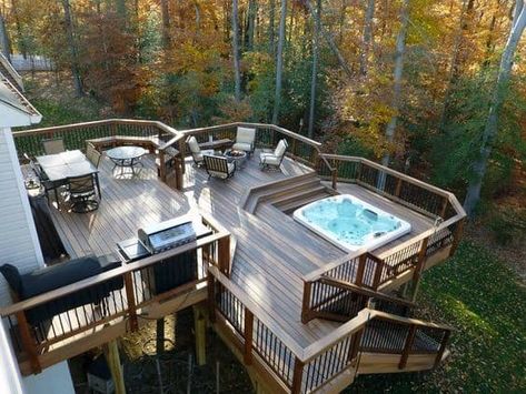 Whirlpool Deck, Hot Tub Deck Design, Patio Under Decks, Sunken Hot Tub, Sunken Patio, Hot Tub Designs, Hot Tub Patio, Backyard Patio Deck, Relaxing Backyard