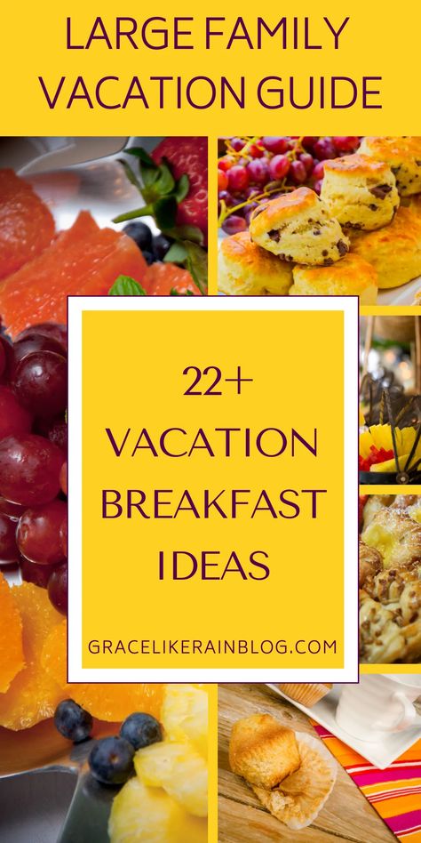 You've got a fantastic family vacation rental booked and now you've got to plan out all the meals. We're sharing the best quick and easy breakfast ideas that the whole family will love. This breakfast guide is great for big families and families with children. | multi-family vacation breakfast ideas | multi-generational family vacation | large family vacation breakfast | breakfast ideas for large families | big families breakfast | What to serve for breakfast on vacation for big family | Breakfast For Large Group Easy, Vacation Breakfast Ideas, Breakfast Ideas For Family, Family Vacation Meals, Easy Vacation Meals, Big Family Vacation, Vacation Meal Planning, Disney Meals, Vacation Breakfast