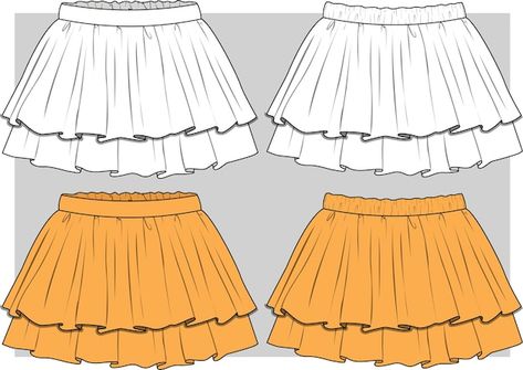 Layered Skirt Drawing, Skirt Flat Sketch, Flat Drawings, Layer Skirt, Flat Sketches, Layered Skirt, Second Chance, Ruffle Skirt, Premium Vector