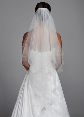 Make your walk down the aisle one for the books in this absolutely beautiful veil!  Veil fatures flower motif and cut edge.  Pairs beautifully with any wedding dress but made for Style CPK512.  Available in Ivory and White.  Measures 30"/45"L x 60"W.   Imported. Fingertip Length Wedding Veil, Elbow Length Veil, Fingertip Wedding Veils, Disney Princess Wedding, Bridal Veils And Headpieces, Waterfall Wedding, Veil Headpiece, Veil Styles, Short Veil