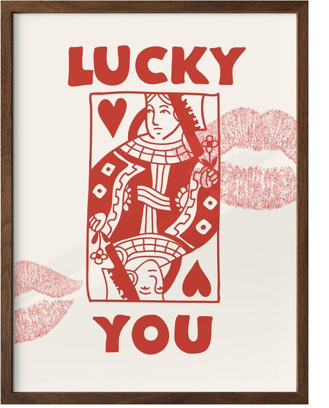 PRICES MAY VARY. 🃏 "Lucky You" Inspiration: Elevate your space with the iHery Lucky You Framed Wall Art. Measuring 12x16 inches, this framed piece captures the essence of luck and trendiness, making it a captivating addition to your décor. 😈 Queen of Hearts Elegance: Embrace the charm of the Queen of Hearts motif resonating through this print. The exquisite OAK wood frame adds a touch of sophistication, while the red Queen of Hearts poster creates a dynamic focal point. ❤️ Stylish Artistic Acc Queen Of Hearts Poster, Vintage Gambling, Friends Party Ideas, Red Queen Of Hearts, Playing Card Poster, Vegas Vibes, Hearts Poster, Acid Rock, The Red Queen