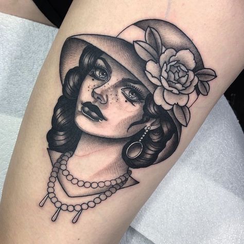 Lady Head Tattoo Traditional, 50s Tattoo, Flapper Tattoo, Traditional Tattoo Woman, Amsterdam Tattoo, Tattoo Old School, C Tattoo, Chicano Drawings, Traditional Tattoo Flash