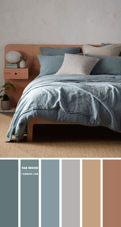 Cool Colors Bedroom, Blue Grey Color Palette Bedroom, Bedroom Inspirations Teal And Grey, Stone Colored Bedroom, Teal Colour Palette Bedroom, Earth Tone Blue Bedroom, Muted Teal Bedroom, Stone Blue Bedroom, Earth Tones With Blue