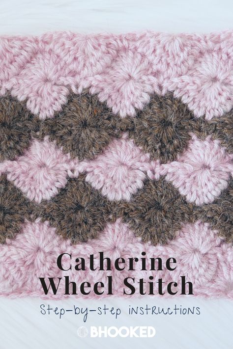 Catherine's Wheel Crochet, Catherine Wheel Crochet Pattern Free, Catherine’s Wheel Crochet Pattern, Reversible Crochet Stitches, Catherines Wheel, Catherine Wheel Stitch, Wheel Crochet, Crochet Stitches Texture, Crochet Blanket Video