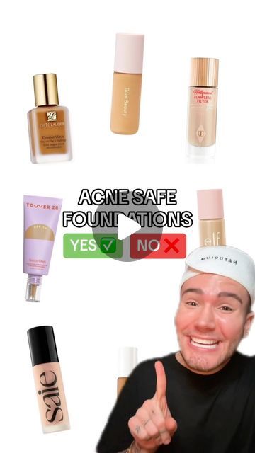 Matt Randon 🧩 on Instagram: "VIRAL ACNE SAFE FOUNDATIONS!😱 (follow for more!💗)  #foundation #concealer #acneproblems #acnetips #acnecommunity #makeuptransformation #makeuptutorials #makeupvideos #beautymakeup" Makeup Hacks To Cover Acne, Acne Friendly Makeup, Acne Safe Concealer, Acne Makeup Looks, Acne Safe Foundation, Concealer For Beginners, Foundation Acne Prone Skin, Foundation For Acne Prone Skin, Foundation Dry Skin