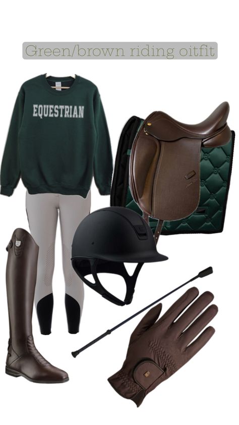 #green # brown #asthetic riding outfit Casual Riding Outfits, Horse Outfits Riding, Casual Horse Riding Outfit, Riding Outfits English, Winter Equestrian Outfits, Horseback Riding Outfit Winter, Horseback Riding Outfit Casual, Horse Riding Outfit Winter, Horse Riding Outfit Casual