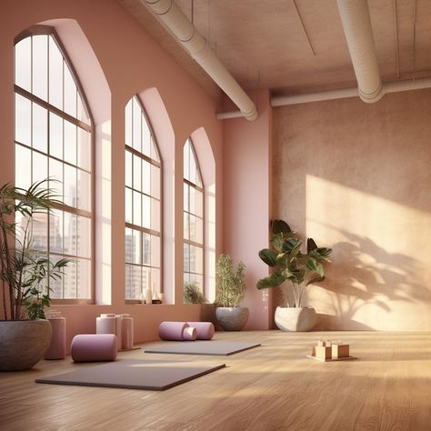 Mini Yoga Studio, Pink Yoga Studio, Photographer Studio Interior, Modern Yoga Studio, Pilates Studio Design Interiors, Yoga Studio Interior, Hotel Concept, Dream Studio, Pilates Studio