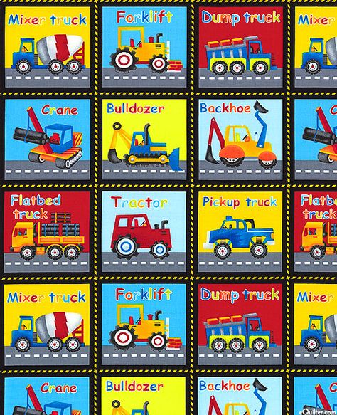 My Favorite Trucks - Construction Site Frames - 24" x 44" PANEL - Quilt Fabrics from www.eQuilter.com Construction Fabric, Construction Zone, Road Construction, Baby Boy Quilts, Construction Vehicles, Sampler Quilts, Boy Quilts, Construction Site, Panel Quilts