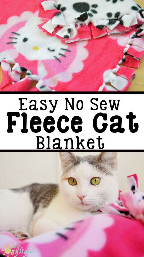 Diy Dog Blankets, Cat Toy Ideas, Fleece Pet Bed, Sew Blankets, Diy Cat Bed, No Sew Fleece, No Sew Fleece Blanket, No Sew Blankets, Pet Crafts